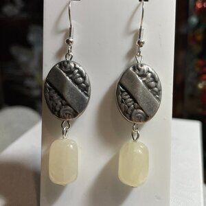 Artisan Handmade Raw Citrin Silver Tone Pierced Earrings 2 ¼” L  NEW